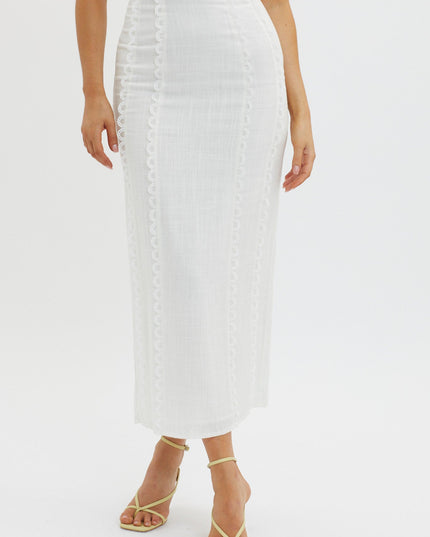 White Scallop Trim Maxi Skirt