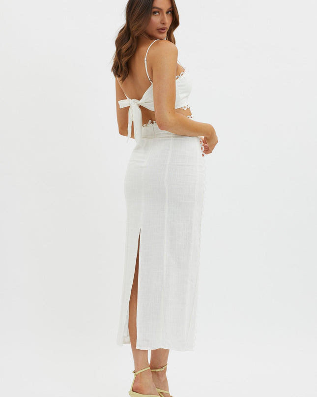 White Scallop Trim Maxi Skirt