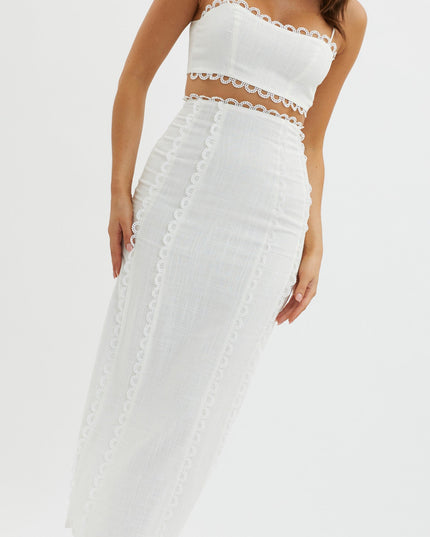 White Scallop Trim Maxi Skirt