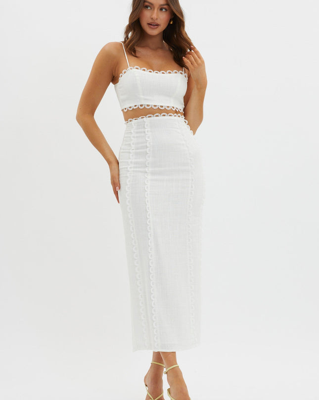 White Scallop Trim Maxi Skirt