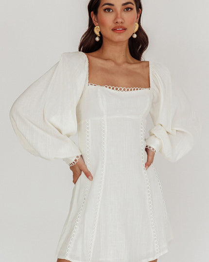 White Balloon Sleeves Mini Dress