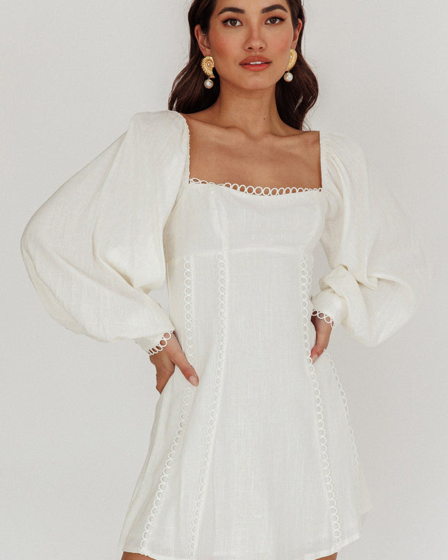 White Balloon Sleeves Mini Dress