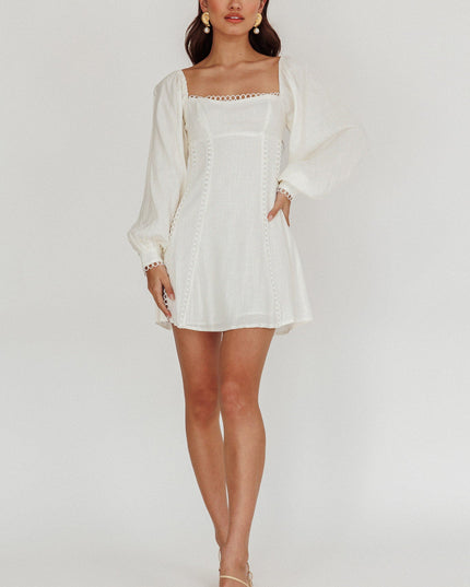 White Balloon Sleeves Mini Dress