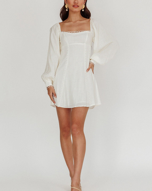 White Balloon Sleeves Mini Dress