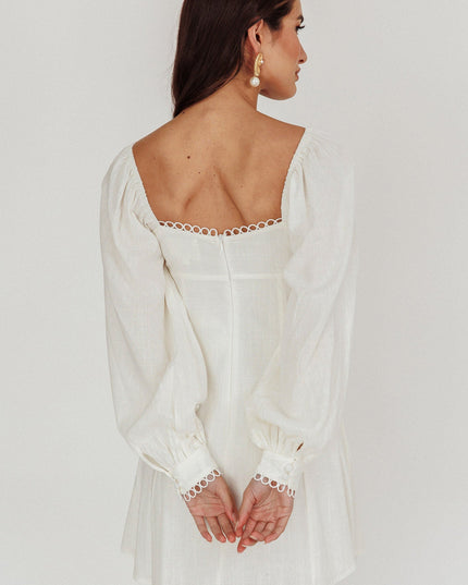 White Balloon Sleeves Mini Dress