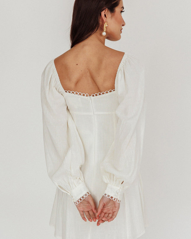 White Balloon Sleeves Mini Dress