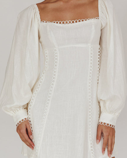 White Balloon Sleeves Mini Dress