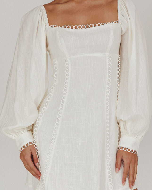 White Balloon Sleeves Mini Dress