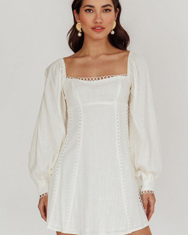 White Balloon Sleeves Mini Dress