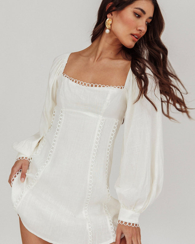 White Balloon Sleeves Mini Dress