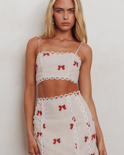 Scallop Trim Crop Top Red Bow