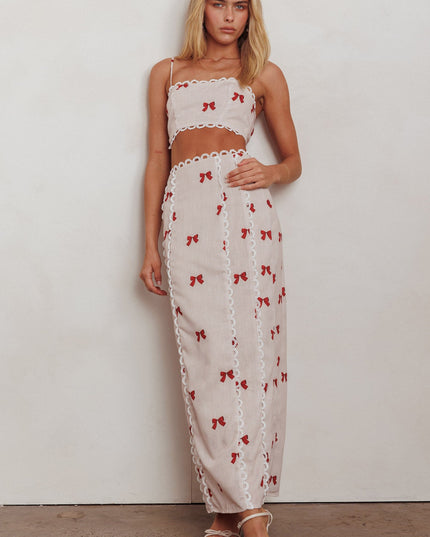 Scallop Trim Crop Top Red Bow
