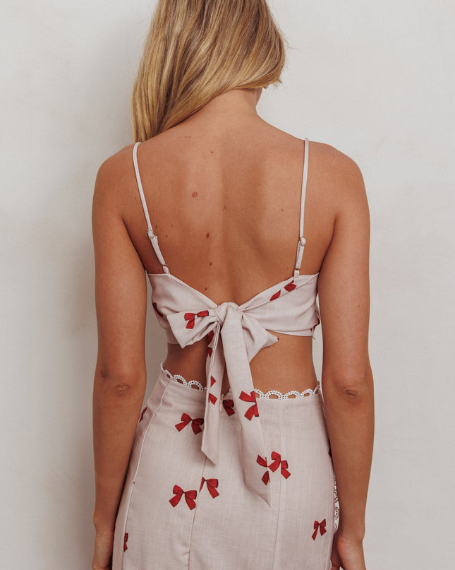 Scallop Trim Crop Top Red Bow