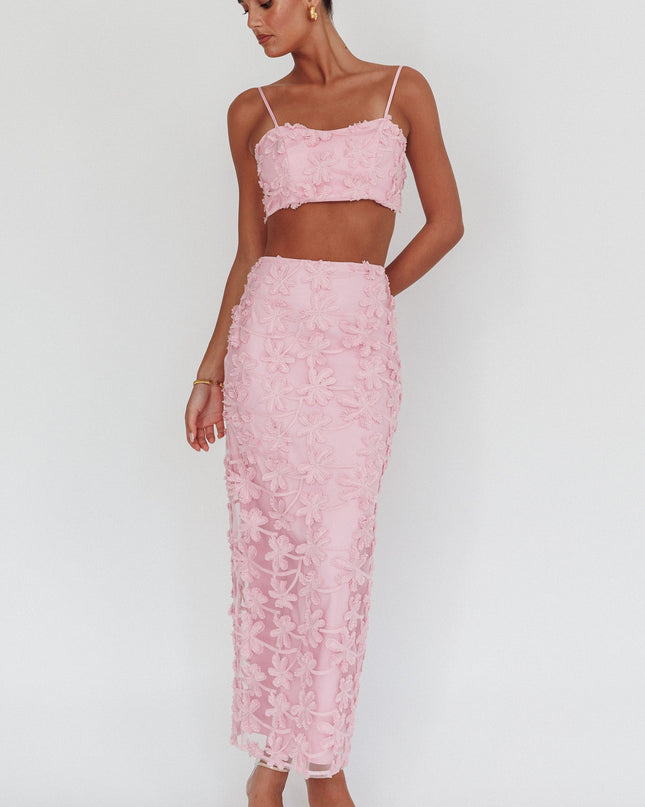 Baby Pink Tree Embroidered Maxi Skirt