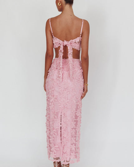 Baby Pink Tree Embroidered Maxi Skirt