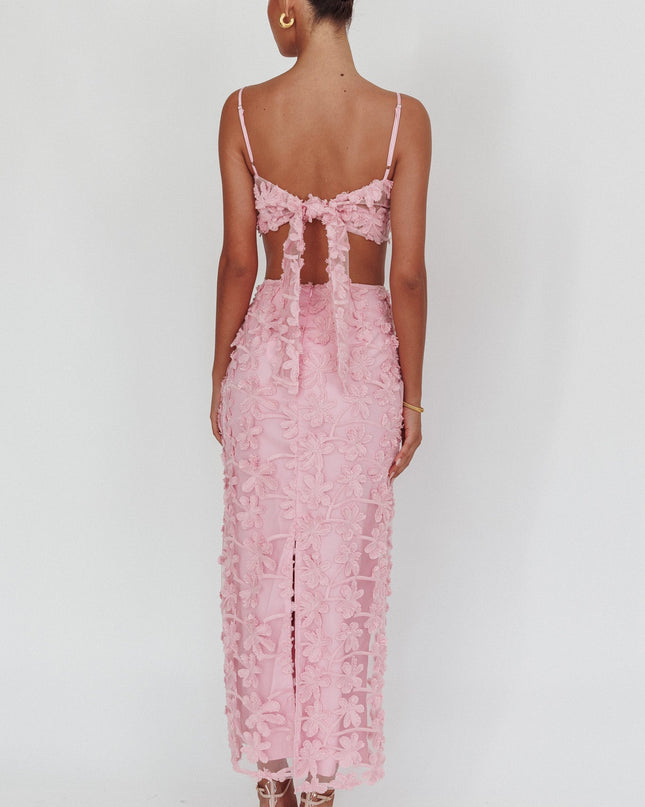 Baby Pink Tree Embroidered Maxi Skirt