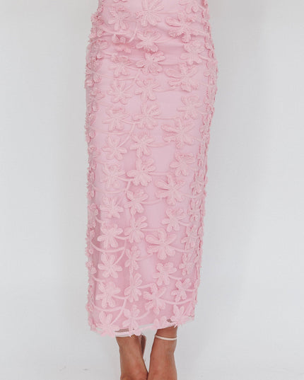 Baby Pink Tree Embroidered Maxi Skirt