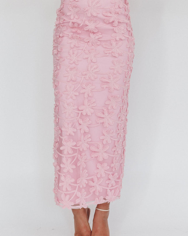 Baby Pink Tree Embroidered Maxi Skirt