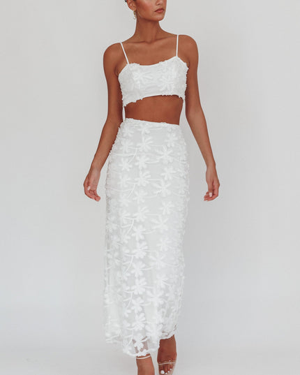 White Tree Embroidered Maxi Skirt