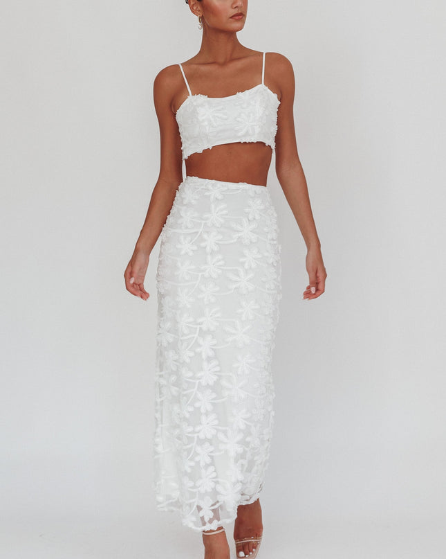 White Tree Embroidered Maxi Skirt