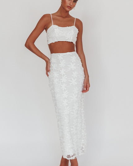 White Tree Embroidered Maxi Skirt