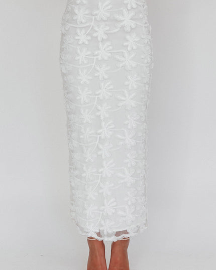 White Tree Embroidered Maxi Skirt