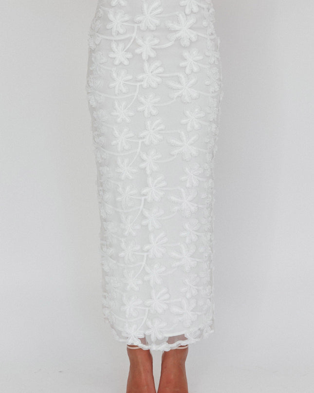 White Tree Embroidered Maxi Skirt