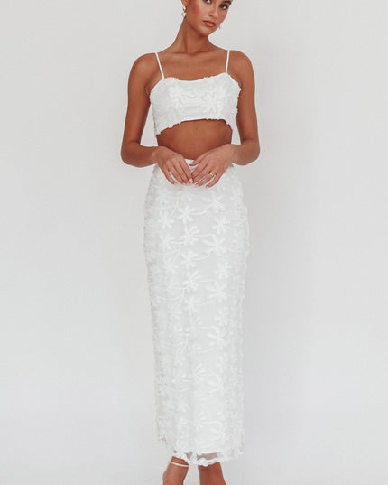 White Tree Embroidered Maxi Skirt