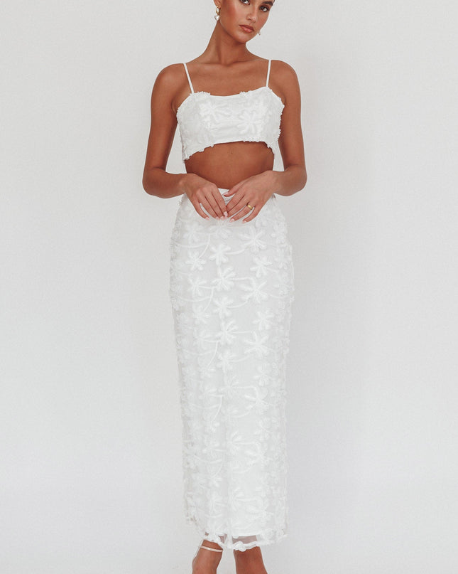White Tree Embroidered Maxi Skirt