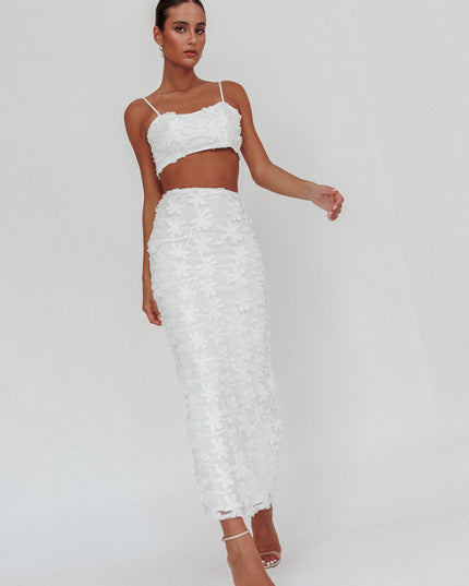 White Tree Embroidered Maxi Skirt