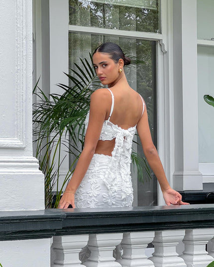 White Tied Back Crop Top Embroidered