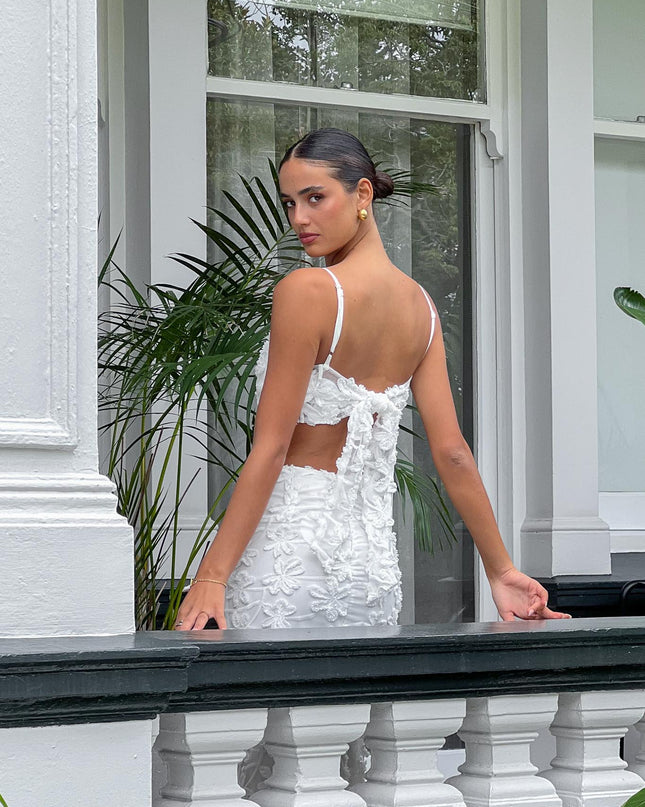 White Tied Back Crop Top Embroidered