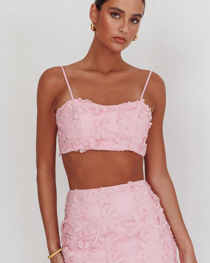 Baby Pink Tied Back Crop Top Embroidered