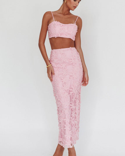 Baby Pink Tied Back Crop Top Embroidered