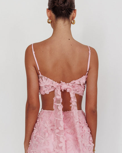 Baby Pink Tied Back Crop Top Embroidered