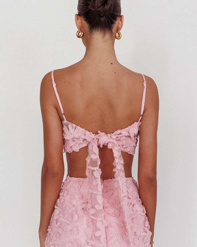 Baby Pink Tied Back Crop Top Embroidered