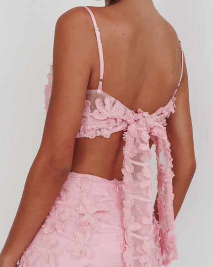 Baby Pink Tied Back Crop Top Embroidered