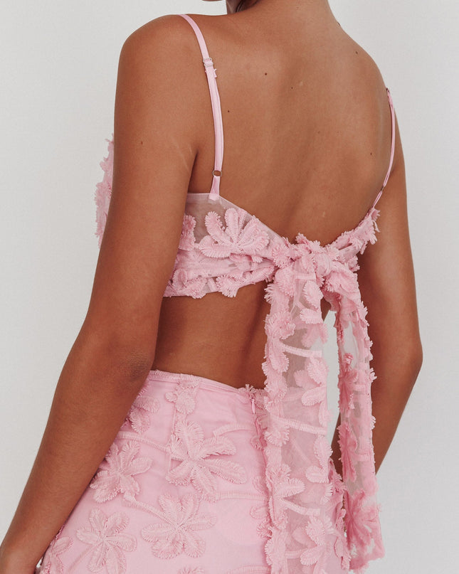 Baby Pink Tied Back Crop Top Embroidered