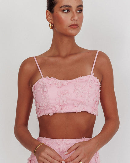 Baby Pink Tied Back Crop Top Embroidered