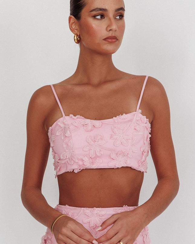 Baby Pink Tied Back Crop Top Embroidered