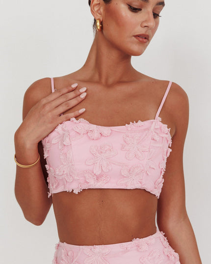 Baby Pink Tied Back Crop Top Embroidered