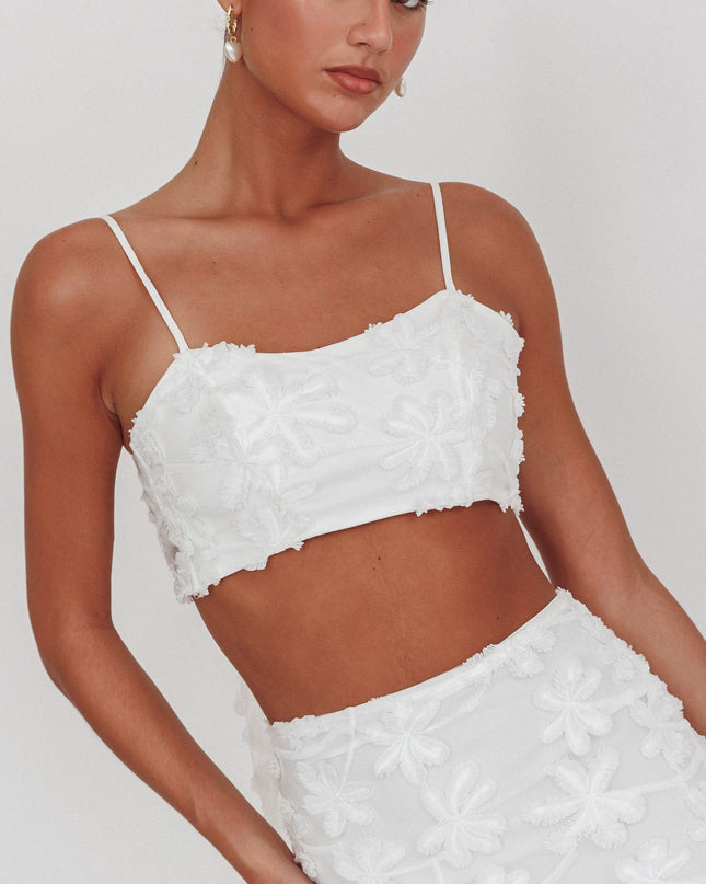 White Tied Back Crop Top Embroidered
