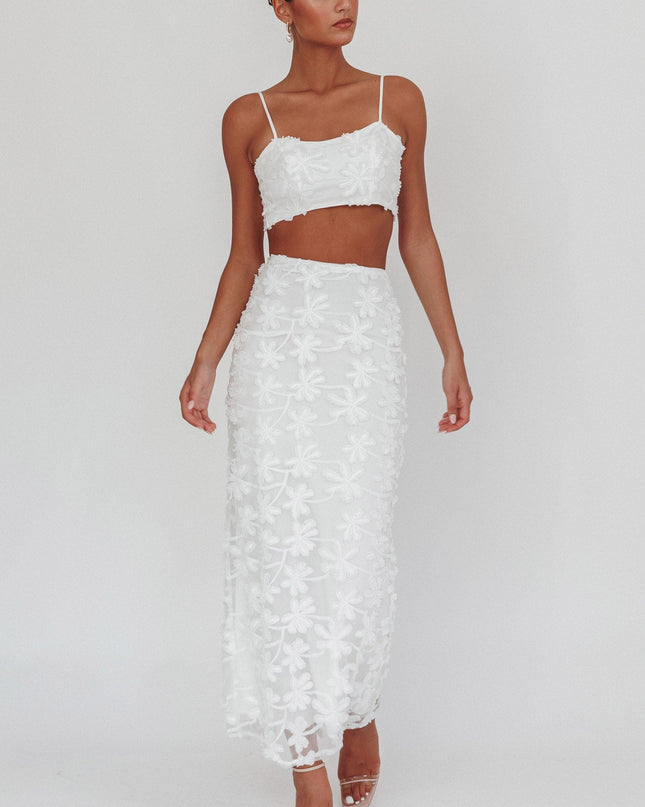 White Tied Back Crop Top Embroidered