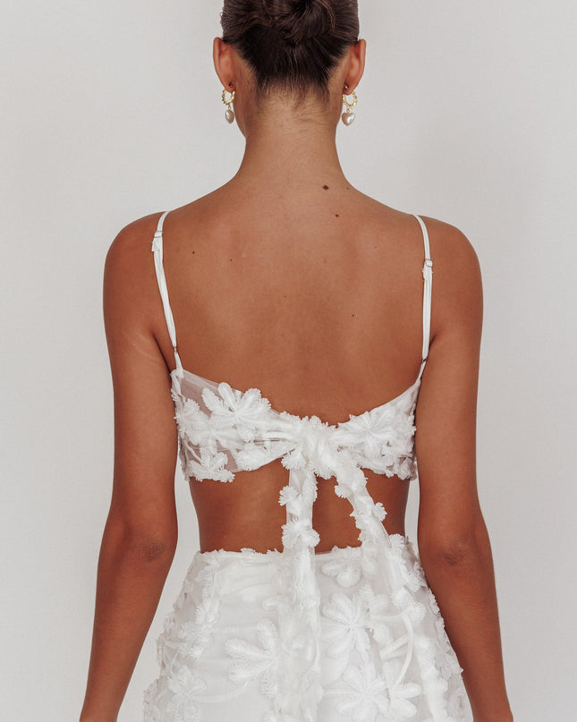 White Tied Back Crop Top Embroidered