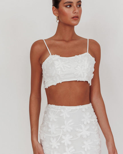 White Tied Back Crop Top Embroidered