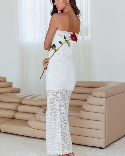 Off White Love Strapless Lace Dress