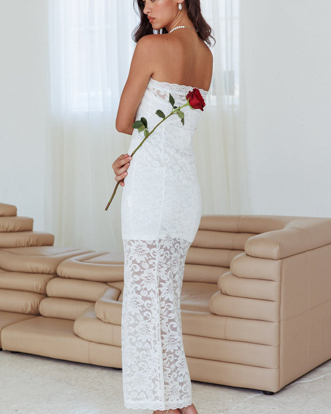 Off White Love Strapless Lace Dress