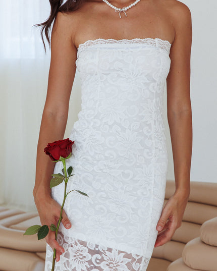 Off White Love Strapless Lace Dress