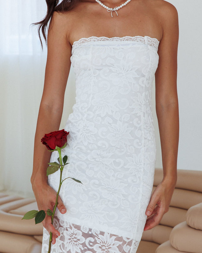 Off White Love Strapless Lace Dress