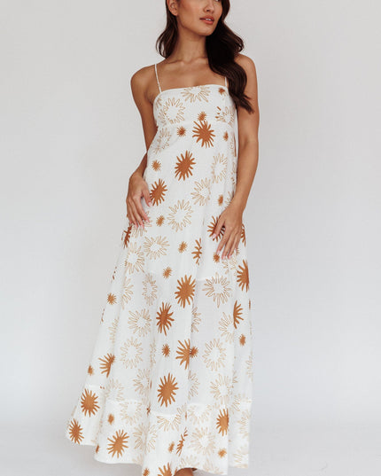 Green Sun Print Maxi Dress White